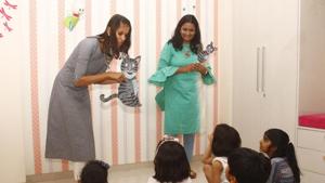 Surbhi Bothra and Shilpa Jain realised that they had a natural flair for storytelling during a session with their own children.(Yogendra Kumar/HT PHOTO) Surbhi Bothra and Shilpa Jain realised that they had a natural flair for storytelling during a session with their own children.(Yogendra Kumar/HT PHOTO)