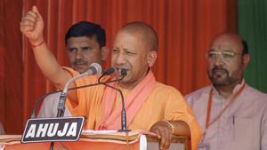 Uttar Pradesh chief minister Yogi Adityanath addresses a poll rally in Ghaziabad on Sunday.(PTI) Uttar Pradesh chief minister Yogi Adityanath addresses a poll rally in Ghaziabad on Sunday.(PTI)