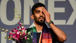Kidambi Srikanth reacts after losing the final against Viktor Axelsen.(PTI) Kidambi Srikanth reacts after losing the final against Viktor Axelsen.(PTI)