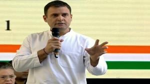 New Delhi, Apr 02 (ANI): Congress Party President Rahul Gandhi addresses after releases party election menifesto in New Delhi on Tuesday. (ANI Photo)(ANI Photo) New Delhi, Apr 02 (ANI): Congress Party President Rahul Gandhi addresses after releases party election menifesto in New Delhi on Tuesday. (ANI Photo)(ANI Photo)