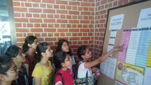 The DU Students’ Union on Tuesday wrote to the varsity vice-chancellor and the EC to ensure that the April-May semester exams do not clash with the dates for voting in the Lok Sabha elections.(HT file) The DU Students’ Union on Tuesday wrote to the varsity vice-chancellor and the EC to ensure that the April-May semester exams do not clash with the dates for voting in the Lok Sabha elections.(HT file)