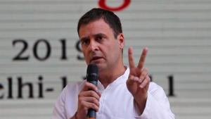 Rahul Gandhi speaks after releasing Congress's election manifesto for the April/May general election in New Delhi.(Reuters Photo) Rahul Gandhi speaks after releasing Congress's election manifesto for the April/May general election in New Delhi.(Reuters Photo)