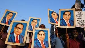 Activists holds portraits of 20th century social reformer BR Ambedkar during a protest in Kolkata.(AFP File Photo) Activists holds portraits of 20th century social reformer BR Ambedkar during a protest in Kolkata.(AFP File Photo)