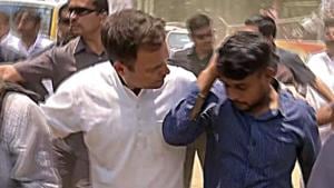 Kerala, April 04 (ANI): Three journalists, including ANI reporter, sustained minor injuries after a barricade broke in Rahul Gandhi's roadshow in Waynad on Thursday. The injured were helped to the ambulance by Rahul Gandhi. (ANI PHOTO)(ANI) Kerala, April 04 (ANI): Three journalists, including ANI reporter, sustained minor injuries after a barricade broke in Rahul Gandhi's roadshow in Waynad on Thursday. The injured were helped to the ambulance by Rahul Gandhi. (ANI PHOTO)(ANI)