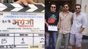 Irrfan Khan (second from right) on the sets of Angrezi Medium. Irrfan Khan (second from right) on the sets of Angrezi Medium.