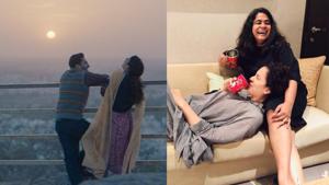 Kangana Ranaut and Ashwiny Iyer Tiwari share a light moment during the making of Panga.(Twitter) Kangana Ranaut and Ashwiny Iyer Tiwari share a light moment during the making of Panga.(Twitter)