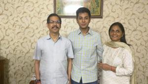 Akshat Jain, who got the second rank in UPSC CSE exam, with his father DC Jain and mother Simmi Jain.(HT photo) Akshat Jain, who got the second rank in UPSC CSE exam, with his father DC Jain and mother Simmi Jain.(HT photo)