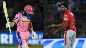 (COMBO) This combination of file pictures created on March 26, 2019 shows (L) Rajasthan Royals' Jos Buttler walking back to the pavilion after he was dismissed by Kings XI Punjab's Ravichandran Ashwin during the 2019 Indian Premier League(AFP) (COMBO) This combination of file pictures created on March 26, 2019 shows (L) Rajasthan Royals' Jos Buttler walking back to the pavilion after he was dismissed by Kings XI Punjab's Ravichandran Ashwin during the 2019 Indian Premier League(AFP)