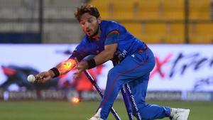 Afghan cricketer Gulbadin Naib falls on the ground in an attempt to dismiss a Sri Lankan batsman Upul Tharanga during the one day international (ODI) Asia Cup cricket match between Sri Lanka and Afghanistan at the Sheikh Zayed Stadium in Abu Dhabi on September 17, 2018.(AFP) Afghan cricketer Gulbadin Naib falls on the ground in an attempt to dismiss a Sri Lankan batsman Upul Tharanga during the one day international (ODI) Asia Cup cricket match between Sri Lanka and Afghanistan at the Sheikh Zayed Stadium in Abu Dhabi on September 17, 2018.(AFP)