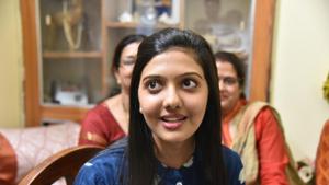 UPSC topper among female and 5th ranked Srushti Jayant Deshmukh at her residence in Kasturba Nagar in Bhopal on Friday.(Mujeeb Faruqui/HT Photo) UPSC topper among female and 5th ranked Srushti Jayant Deshmukh at her residence in Kasturba Nagar in Bhopal on Friday.(Mujeeb Faruqui/HT Photo)