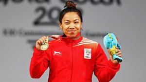 Gold medalist, Chanu Saikhom Mirabai of India celebrates on the podium after the Weightlifting Women's 48kg Final on day one of the Gold Coast 2018 Commonwealth Games at Carrara Sports and Leisure Centre on April 5, 2018 on the Gold Coast, Australia.(Getty Images) Gold medalist, Chanu Saikhom Mirabai of India celebrates on the podium after the Weightlifting Women's 48kg Final on day one of the Gold Coast 2018 Commonwealth Games at Carrara Sports and Leisure Centre on April 5, 2018 on the Gold Coast, Australia.(Getty Images)