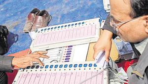 NOIDA:::::27-FEBRUARY-2012:::::HT NEWS:::::Polling officers check electronic voting machines (EVM) at an EVM distribution centre in Phase 2, Noida on February 27, 2012. The sixth phase of assembly polls will be held in Uttar Pradesh on February 28. HT PHOTO BY: BURHAAN KINU(Hindustan Times) NOIDA:::::27-FEBRUARY-2012:::::HT NEWS:::::Polling officers check electronic voting machines (EVM) at an EVM distribution centre in Phase 2, Noida on February 27, 2012. The sixth phase of assembly polls will be held in Uttar Pradesh on February 28. HT PHOTO BY: BURHAAN KINU(Hindustan Times)