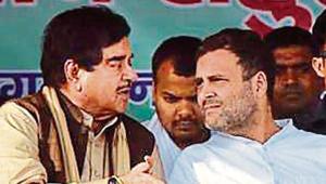 Congress president Rahul Gandhi with party leader Shatrughan Sinha at the rally in Gaya on Tuesday. It was Sinha’s first rally as a Congress leader.(HT Photo) Congress president Rahul Gandhi with party leader Shatrughan Sinha at the rally in Gaya on Tuesday. It was Sinha’s first rally as a Congress leader.(HT Photo)