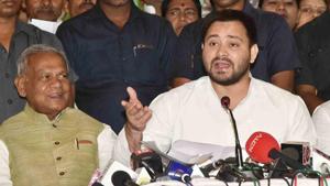 Top Grand Alliance leaders such as Jitan Ram Manjhi (left) and Tejashwi Yadav have campaigned for Upendra Prasad, the GA candidate in Bihar’s Aurangabad Lok Sabha seat.(Santosh Kumar / HT Photo) Top Grand Alliance leaders such as Jitan Ram Manjhi (left) and Tejashwi Yadav have campaigned for Upendra Prasad, the GA candidate in Bihar’s Aurangabad Lok Sabha seat.(Santosh Kumar / HT Photo)