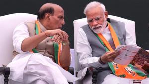 Prime minister Narendra Modi with home minister Rajnath Singh.(Arvind Yadav/HT PHOTO) Prime minister Narendra Modi with home minister Rajnath Singh.(Arvind Yadav/HT PHOTO)