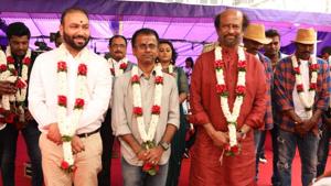 Rajinikanth and director AR Murugadoss in Mumbai for Darbar’s launch. Rajinikanth and director AR Murugadoss in Mumbai for Darbar’s launch.