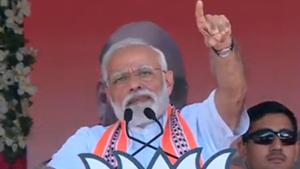 Prime Minister Narendra Modi addressing an election rally in Gujarat’s Junagarh on Wednesday.(Twitter/@BJP4India) Prime Minister Narendra Modi addressing an election rally in Gujarat’s Junagarh on Wednesday.(Twitter/@BJP4India)