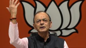 Union Finance Minister and BJP leader Arun Jaitley has hit out at the Congress for crying foul over income tax raids in Karnataka and Madhya Pradesh in recent past.(Mohd Zakir/HT Photo) Union Finance Minister and BJP leader Arun Jaitley has hit out at the Congress for crying foul over income tax raids in Karnataka and Madhya Pradesh in recent past.(Mohd Zakir/HT Photo)