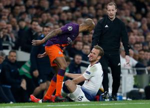 Manchester City's English midfielder Fabian Delph (L) remostrates with Tottenham Hotspur's English striker Harry Kane before Kane laeft the pitch injured during the UEFA Champions League quarter-final first leg football match between Tottenham Hotspur and Manchester City at the Tottenham Hotspur Stadium in north London, on April 9, 2019.(AFP) Manchester City's English midfielder Fabian Delph (L) remostrates with Tottenham Hotspur's English striker Harry Kane before Kane laeft the pitch injured during the UEFA Champions League quarter-final first leg football match between Tottenham Hotspur and Manchester City at the Tottenham Hotspur Stadium in north London, on April 9, 2019.(AFP)