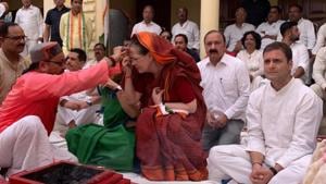 UPA chairperson Sonia Gandhi performing puja before filing her nomination papers in Rae Bareli on Thursday. Congress president Rahul Gandhi was present during the havan ceremony.(HT photo/Subhankar Chakraborty) UPA chairperson Sonia Gandhi performing puja before filing her nomination papers in Rae Bareli on Thursday. Congress president Rahul Gandhi was present during the havan ceremony.(HT photo/Subhankar Chakraborty)