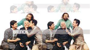 In an exclusive shoot for HT Brunch, singers (from left ) Shaan (wardrobe: Instant Moksha), Hariharan and Sonu Nigam (wardrobe: Madhurima Nigam) come together for the first time for a pic with their guru Ustad Ghulam Mustafa Khan (wardrobe: Namrata Gupta Khan ); Make-up and hair: Ashish Moitra; For Sonu Nigam: Make-up, Saurabh Berde; hair: Aalim Hakim(Prabhat Shetty) In an exclusive shoot for HT Brunch, singers (from left ) Shaan (wardrobe: Instant Moksha), Hariharan and Sonu Nigam (wardrobe: Madhurima Nigam) come together for the first time for a pic with their guru Ustad Ghulam Mustafa Khan (wardrobe: Namrata Gupta Khan ); Make-up and hair: Ashish Moitra; For Sonu Nigam: Make-up, Saurabh Berde; hair: Aalim Hakim(Prabhat Shetty)