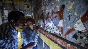 The tomb’s north wall indicates that its design was inspired by the architectural blueprint of the dynasty’s royal pyramids.(AFP) The tomb’s north wall indicates that its design was inspired by the architectural blueprint of the dynasty’s royal pyramids.(AFP)