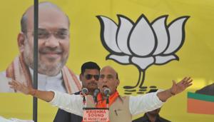Home minister Rajnath Singh has stressed that a BJP-led government will make the sedition law more stringent after the elections(Nitin Kanotra / Hindustan Times) Home minister Rajnath Singh has stressed that a BJP-led government will make the sedition law more stringent after the elections(Nitin Kanotra / Hindustan Times)