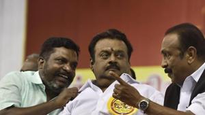 Vijayakanth’s DMDK is contesting four Lok Sabha seats in Tamil Nadu.(PTI FILE PHOTO)