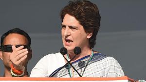 Priyanka Gandhi was campaigning for Congress candidate Raj Babbar in Uttar Pradesh’s Fatehpur Sikri on Monday.(AFP file photo)
