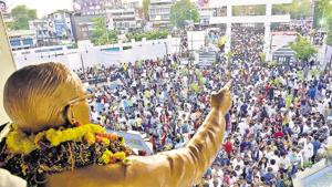 People gather at the statue of Babasaheb Ambedkar at Pimpri in Pune, on Sunday.(HT Photo) People gather at the statue of Babasaheb Ambedkar at Pimpri in Pune, on Sunday.(HT Photo)