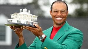 Tiger Woods of the U.S. celebrates with with his green jacket and trophy after winning the 2019 Masters.(REUTERS) Tiger Woods of the U.S. celebrates with with his green jacket and trophy after winning the 2019 Masters.(REUTERS)
