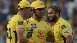 Imran Tahir of Chennai Super Kings celebrates the wicket of Chris Lynn with Chennai Super Kings captain MS Dhoni during IPL T20 match against Kolkata Knight Riders, at Eden Gardens.(Arijit Sen/HT Photo) Imran Tahir of Chennai Super Kings celebrates the wicket of Chris Lynn with Chennai Super Kings captain MS Dhoni during IPL T20 match against Kolkata Knight Riders, at Eden Gardens.(Arijit Sen/HT Photo)