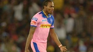 Rajasthan Royals bowler Jofra Archer celebrates after he dismissed Kings XI Punjab cricketer Chris Gayle.(AFP) Rajasthan Royals bowler Jofra Archer celebrates after he dismissed Kings XI Punjab cricketer Chris Gayle.(AFP)