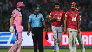 (FILES) In this file photo taken on March 25, 2019 Rajasthan Royals' Jos Buttler (L) exchanges words with Kings XI Punjab's Ravichandran Ashwin (2nd R) during the 2019 Indian Premier League (IPL) Twenty20 cricket match between Rajasthan Royals and Kings XI Punjab at the Sawai Mansingh Stadium in Jaipur.(AFP) (FILES) In this file photo taken on March 25, 2019 Rajasthan Royals' Jos Buttler (L) exchanges words with Kings XI Punjab's Ravichandran Ashwin (2nd R) during the 2019 Indian Premier League (IPL) Twenty20 cricket match between Rajasthan Royals and Kings XI Punjab at the Sawai Mansingh Stadium in Jaipur.(AFP)