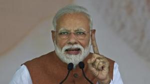 Indian Prime Minister Narendra Modi addresses an election campaign rally of his Bharatiya Janata Party (BJP) in Meerut, India, Thursday, March 28, 2019. India's general elections will be held in seven phases starting April 11. (AP Photo/Altaf Qadri)(AP)