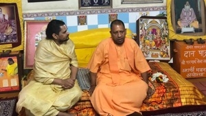 Yogi Adityanath with saints in Ayodhya