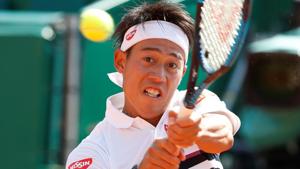 Japan's Kei Nishikori in action during his second round match against France's Pierre-Hugues Herbert.(REUTERS)