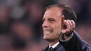 Juventus coach Massimiliano Allegri gestures during the match.(REUTERS) Juventus coach Massimiliano Allegri gestures during the match.(REUTERS)