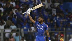 Mumbai Indians Hardik Pandya celebrates after they won the VIVO IPL T20 cricket match against Royal Challengers Bangalore in Mumbai, India, Monday, April 15, 2019(AP) Mumbai Indians Hardik Pandya celebrates after they won the VIVO IPL T20 cricket match against Royal Challengers Bangalore in Mumbai, India, Monday, April 15, 2019(AP)
