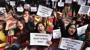 Manipur, which will witness voting on one seat in the second phase of the elections, witnessed protests against the Citizenship Amendment Bill 2016 (CAB).(Sanjeev Verma/HT PHOTO)