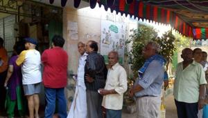 Voting underwat at a poll booth in Tamil Nadu on Thursday during the second phase of Lok Sabha elections. Voting underwat at a poll booth in Tamil Nadu on Thursday during the second phase of Lok Sabha elections.