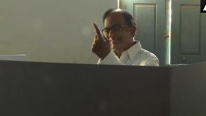 P Chidambaram casts his vote in Sivaganga, Tamil Nadu.(ANI) P Chidambaram casts his vote in Sivaganga, Tamil Nadu.(ANI)