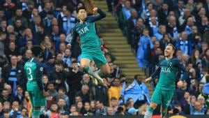 Tottenham Hotspur's South Korean striker Son Heung-Min celebrates scoring his team's second goal during the UEFA Champions League quarter final second leg football match between Manchester City and Tottenham Hotspur(AFP) Tottenham Hotspur's South Korean striker Son Heung-Min celebrates scoring his team's second goal during the UEFA Champions League quarter final second leg football match between Manchester City and Tottenham Hotspur(AFP)