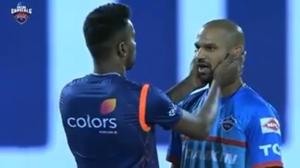 Hardik Pandya and Shikhar Dhawan (R)(IPL/Twitter Screenshot) Hardik Pandya and Shikhar Dhawan (R)(IPL/Twitter Screenshot)
