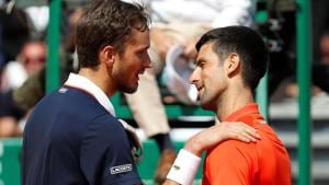 Russia's Daniil Medvedev with Serbia's Novak Djokovic after winning their quarter final match.(REUTERS) Russia's Daniil Medvedev with Serbia's Novak Djokovic after winning their quarter final match.(REUTERS)