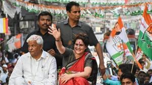 Congress General Secretary and East UP in-charge Priyanka Gandhi Vadra waves at party supporters during a roadshow for Lok Sabha elections, in Kanpur(PTI) Congress General Secretary and East UP in-charge Priyanka Gandhi Vadra waves at party supporters during a roadshow for Lok Sabha elections, in Kanpur(PTI)