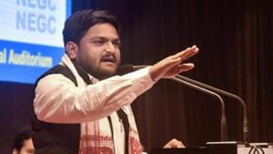 Congress leader Hardik Patel slapped at an election rally in Gujarat’s Surendranagar(PTI) Congress leader Hardik Patel slapped at an election rally in Gujarat’s Surendranagar(PTI)