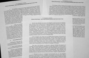 Special counsel Robert Mueller's redacted report on the investigation into Russian interference in the 2016 presidential election is photographed Thursday, April 18, 2019, in Washington. (AP Photo/Jon Elswick)(AP) Special counsel Robert Mueller's redacted report on the investigation into Russian interference in the 2016 presidential election is photographed Thursday, April 18, 2019, in Washington. (AP Photo/Jon Elswick)(AP)