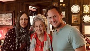 Actors Vera Farmiga and Patrick Wilson pose with Lorraine Warren. Actors Vera Farmiga and Patrick Wilson pose with Lorraine Warren.