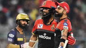Royal Challengers Bangalore's cricketers Moeen Ali and Virat Kohli (R) celebrate.(AFP) Royal Challengers Bangalore's cricketers Moeen Ali and Virat Kohli (R) celebrate.(AFP)